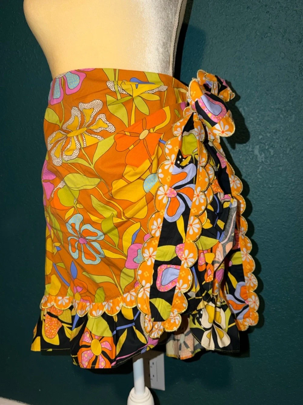 Floral Tie-Waist Mini Skirt - Orange Multi